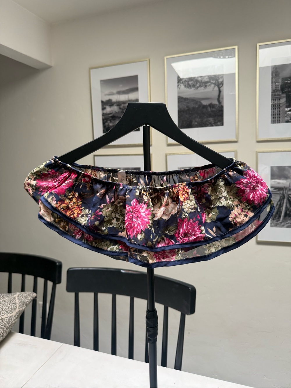 Lovely Day Navy Floral Ruffle Crop Top with Pink Blooms